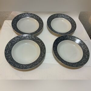 4 Chris Madden JCP Home Swan Gray Scroll Leaf Classic 8” salad Plates bowls G20